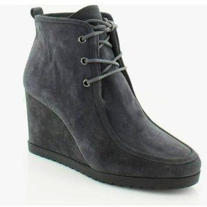 MICHAEL KORS Light Charcoal Gray Suede Leather Wedge Lace Up Tie Boots US 6.5